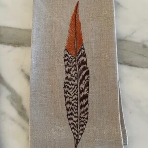 Set of 7 Coral and Tusk "Pheasant Feather" Dinner Napkins